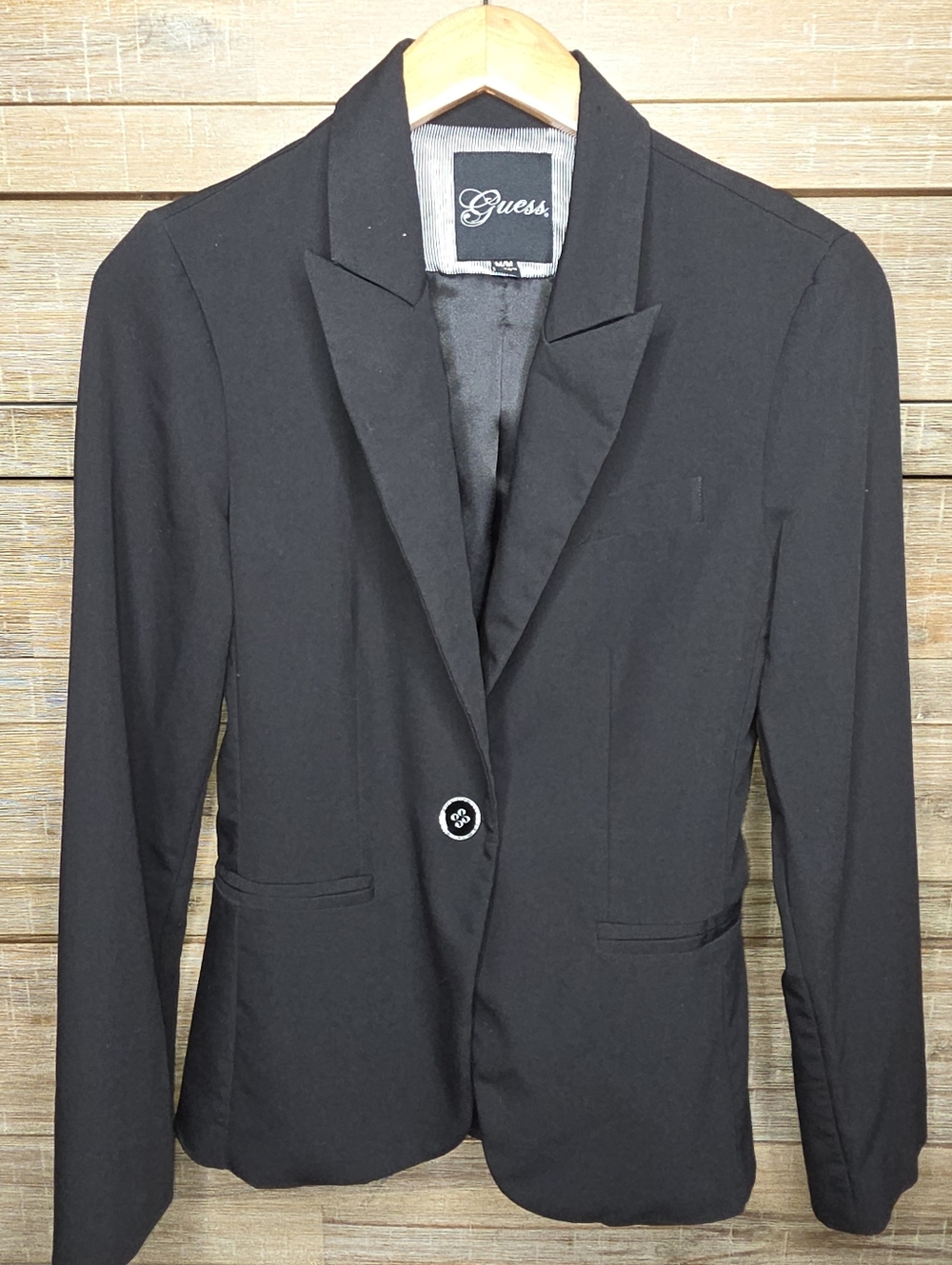 GUESS Women's Black Blazer Jacket Single Button Fitted Tailored Career Medium